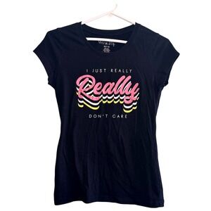 Wound Up Womens I Just Really Don't Care Novelty Crew Neck T-Shirt Black Medium